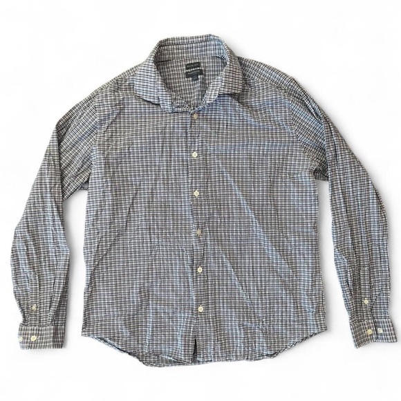 Madison Slim Fit Plaid Shirt - Navy and White and Burgundy Large - Picture 1 of 7